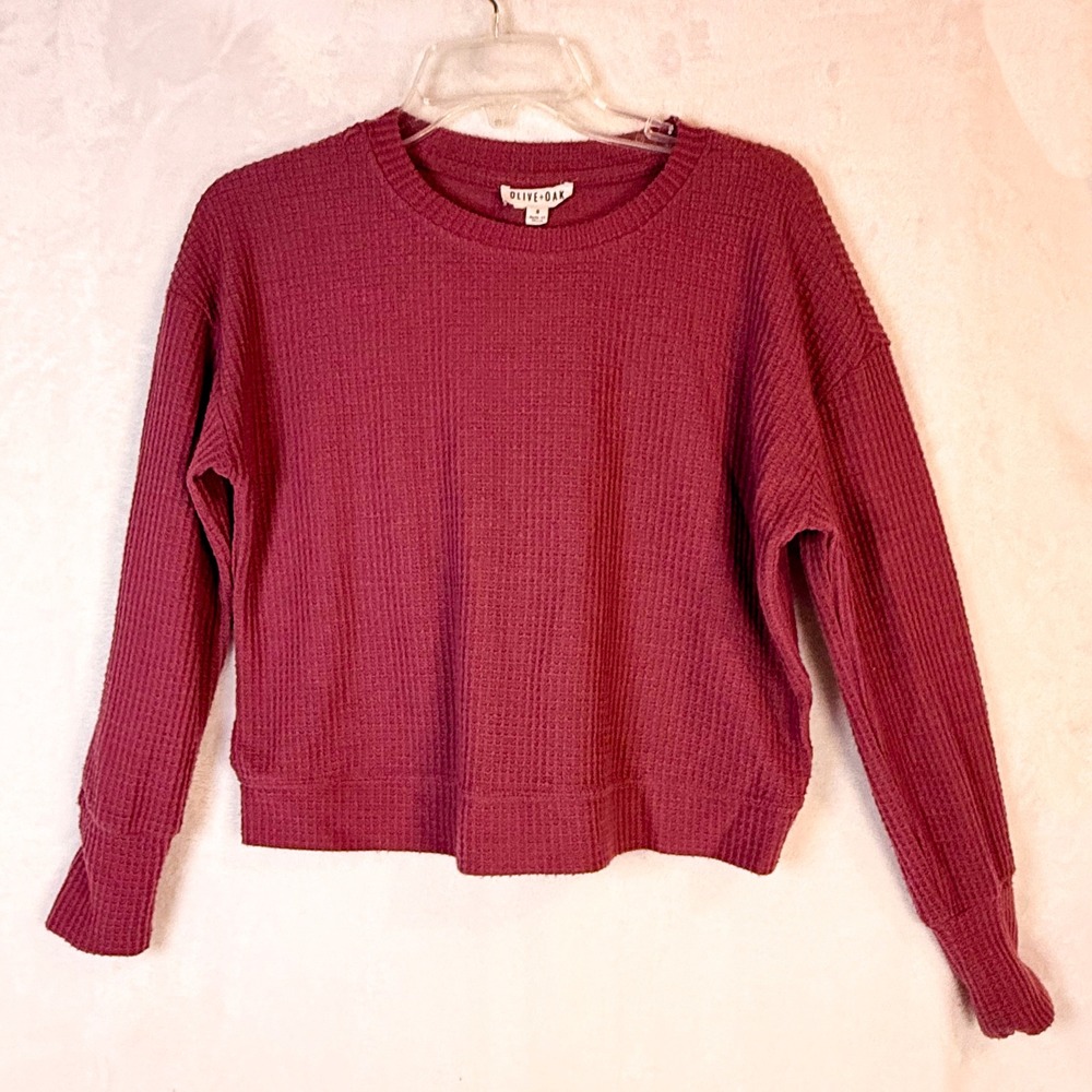 Olive + Oak Pink Waffle Knit Pullover Sweater Womens Small Cozy Stretch Top